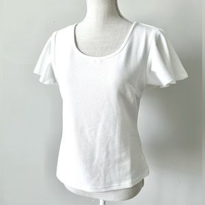 Fitted Flowy Short Sleeve White Top- M